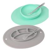 Upward Baby Suction Plates & Bowls for Baby -Toddler Essentials Silicone Baby Plate & Bowl with 2 Baby Spoons Self Feeding 6 Months - Kids Plates Baby Utensils & Baby Feeding Supplies BPA Free