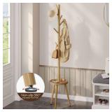 GREENSTELL Coat Rack with 8 Hooks, Wooden Coat Rack Freestanding with Shelf, Coat Tree with 4 Height Options 50.5"-72.6", Coat Hanger Stand for Bags, Clothes, Umbrellas, Hats, in Home, Natural