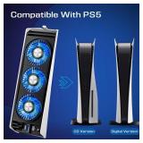 Cooling Fan for PS5 Accessories,with 3 Blue LED Light/ 2 USB 3.0 Ports / 2 Fan Speed,Compatible with PlayStation 5 Console Digital/CD Version, High Efficiency PS5 Cooler Station(Black)