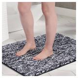 FRESHMINT Melange Tufted Bathroom Rugs 17"x24", Water Absorbent Soft Bath Mat for Bathroom Floor, Non Slip & Washable Shower Mat, Room Accessories Microfiber Bathroom Mat, Black & White