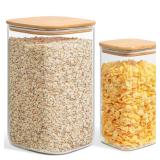 ComSaf Glass Pantry Storage Containers, 156/51 oz Large Square Flour and Sugar Containers with Airtight Lids, Gallon Glass Jars with Bamboo Lids for Rice, Pasta, Cookies, Coffee Beans