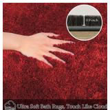 RUN HELIX Bathroom Rug Set, 3 Piece Shaggy Microfiber, Non Slip, Absorbent, Machine Washable, Red