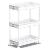 SPACEKEEPER Rolling Storage Cart 3 Tier, Bathroom Cart Organizer Laundry Room Organizer Utility Cart Mobile Shelving Unit Multi-Functional Shelves for Office, Kitchen, Bathroom, White