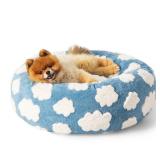 Lesure Donut Small Dog Bed - Round Cat Beds for Indoor Cats Calming Pet Beds, Cute Modern Beds with Jacquard Shaggy Plush & Anti Slip Bottom, 23 Inch, Blue