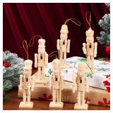 Didiseaon Decor 6Pcs Unfinished Nutcracker Figures Christmas Wooden Paintable Nutcracker Figurines DIY Blank Unpainted Nutcracker Soldier Christmas Hanging Ornament for Xmas Trees, 5 Inch