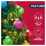 Joiedomi 24 Mini Christmas Glitter Glass Balls, 1.4 Inch Ornaments for Small Tree Decoration and Holiday Parties