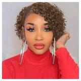 Quantum Love Deep Curly None Lace Front Human Hair Wigs Deep Wave Curly Side Part Wig Short Bob Pixie Cut Brazilian Remy Human Hair Wigs for Women