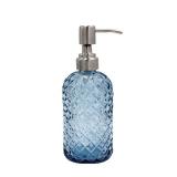 16 Oz Refillable Soap Dispenser with Rustproof Stainless Steel Pump for Kitchen and Bathroom - Liquid Glass Dispenser for Hand Soap, Lotion (Blue)