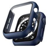 TAURI 2 Pack Hard Case Designed for Apple Watch SE/Series 6/5/4 44mm with 9H Tempered Glass Screen Protector, [Touch Sensitive] [Full Coverage] Slim Bumper Protective Cover 44mm, Blue