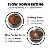 Pet Prime Stainless Steel Slow Feeder Dog Bowls Non Slip Spill Proof Metal Slow Eating Dringking Weighted Bowl Cats Pet Food Water Dish Feeding for Large Medium Small Breed Dogs(30oz/4cups)