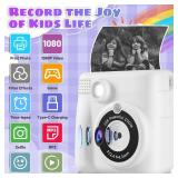 Instant Print Camera, Kids Camera 1080P HD Digital Camera with 32G SD Card, 3 Rolls Photo Paper & 6 Color Pencils for Age 6-12 Boys and Girls Birthday Gifts Photo and Video Recording