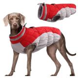 FUAMEY Dog Coat,Warm Dog Jacket Winter Coat Paded Dog Fleece Vest Reflective Dog Cold Weather Coats with Built in Harness Waterproof Windproof Dog Snow Jacket Clothes with Zipper Red XXX-Large