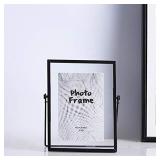 XIAOHONG 2 Pack 4x6 Metal Floating Glass Picture Frame with Metal Easel (Vertical), Simple Metal Geometric Picture Frame for Photos, Art, Tabletop Display (Black)