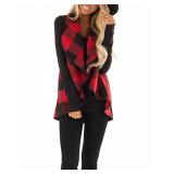 Unidear Womens Lapel Lightweight Sleeveless Open Front Plaid Vest Cardigan Coat with Pockets #2Red( Med )