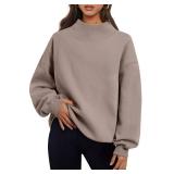 Trendy Queen Womens Oversized Sweatshirts Turtleneck Pullover Long Sleeve Hoodies Tops Fall Fashion Outfits 2024 Clothes CoffeeGrey S