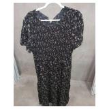 Women Short Flutter Sleeve Round Neck Smocked Floral Maxi Long Dress Black Printed XXL