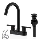 4 Inch 2 Handle Centerset Matte Black Bathroom Faucet