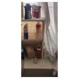 All contens of master bath, including wicker shelf, baskets, vintage metal shelf