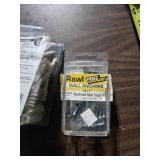 Lot of Hardware, wall anchors, knobs, cabinet hinge, cabinet pull, elevator screws, and more