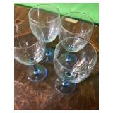 4 Blue Stem Wine Glasses