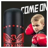 Inflatable Punching Bag for Kids 63 inch Boxing Punching Bag for Kids with Gloves, Punching Bag with Stand Adult Bounce Back Boxing Bag for Practicing Karate, Taekwondo, MMA (Red Gloves)