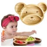 Bamboo Plates For Kids - Baby and Toddler Bamboo Suction Plate for Babies Feeding and Weaning, Promotes Self-Feeding with Eco-Friendly Sturdy Bear Design, Suction Plates for Busy Moms & Dads, Pink