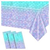 pewatul Mermaid Tablecloth -Mermaid Birthday Decorations Disposable Rectangle Table Cloths for Party Girls Baby Shower Themed Birthday Party Favors,54 x 108 Inch 3pc