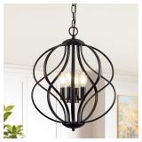 YURNYQ Modern Black Chandelier, 4 Lights Industrial Dining Room Chandeliers, Sphere Chandelier Large Pendant Light Fixtures Hanging for Kitchen, Entryway, Foyer, Stairs - Retail: $120.4