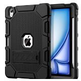 Azzsy Case for iPad Air 11 Inch M2 2024 Release, iPad Air 5th / 4th Generation 10.9 Inch Case (2022/2020), Heavy Duty Shockproof Protective Case with Pencil Holder for iPad Air 6th/5th/4th,Black