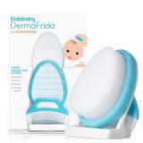 Frida Baby The 3-Step Cradle Cap System, DermaFrida The FlakeFixer, Sponge, Brush, Comb and Storage Stand for Babies with Cradle Cap, White-Blue