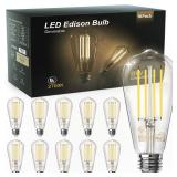 TJOY 10 Pack Vintage 8W ST58 LED Edison Light Bulbs 60W Equivalent, 800Lumens, 2700K Warm White, Dimmable, E26 Base LED Filament Bulbs, CRI80+, Antique Glass Style for Home, Bedroom, Office, Farmhouse