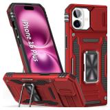 SEFING Phone Case for iPhone 16 Plus Case 16 Plus Phone Case with Slide Camera Cover, with Finger Ring Holder Stand, fit Magnet Car Mount, for iPhone 16Plus (Red)