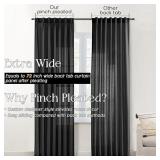 SHINELAND Black Linen Curtains 96 Inches Long for Living Room Ceiling Track System,Pinch Pleated Hooks No Rings Boho Window Sheer Curtain Drapes for Bedroom,Set of 2 Panels