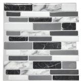 Art3d 10-Sheets Peel and Stick Kitchen Backsplash Tiles, 12"x12" Self-Adhesive Marble Grey Wall Tiles for Kitchen and Bathroom