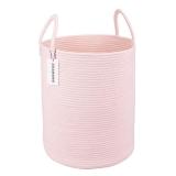 XUANGUO Cotton Rope Laundry Basket Hamper for Girls Kids Baby Nursery Hamper Bin Woven Storage Basket for Living Room Girls room Boho Tall Rope Baskets for Blanket Toys Large light pink