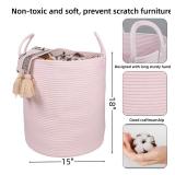 XUANGUO Cotton Rope Laundry Basket Hamper for Girls Kids Baby Nursery Hamper Bin Woven Storage Basket for Living Room Girls room Boho Tall Rope Baskets for Blanket Toys Large light pink