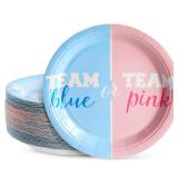 BLUE PANDA Disposable Plates - 80-Count Paper Plates, Gender Reveal Party Supplies for Appetizer, Lunch, Dinner, and Dessert, Team Blue or Team Pink, 9 x 9 inches