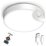 Funlenry Rechargeable Motion Sensor Ceiling Light with Remote - 7.5inch Battery Powered Ceiling Light for Closets, Shower, Stairs, Shed, Hallway