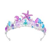 YARIEW Mermaid Crown Mermaid Birthday Decorations Mermaid Costume Mermaid Tail Starfish Fish Scales Seashell Hair Accessories for Girls Wide Mermaid Headband Mermaid Birthday Party Gifts Purple