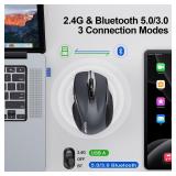 TECKNET Wireless Mouse (BT5.0/3.0 & 2.4G) Rechargeable 4800 DPI Silent Mouse 6 Buttons Bluetooth Mouse, USB A Mouse Wide Compatibility - Grey