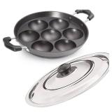 WhopperIndia Non Stick Appam Pan Appam Maker 7 Pits Appam Maker Appam Pan Patra Non Stick Appam with Stainless Steel Lid