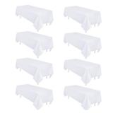 Heneger 8 Pack White Table Cloth 60 x 102 Inch Rectangular Tablecloths for 6 Foot Rectangle Tables, Wrinkle Resistant White Tablecloth Washable Polyester Fabric Table Covers for Party Wedding Banquet