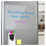 Note Board Refrigerator Dry Erase Board Magnetic Clear 15x11 Includes 4 Dry Erase Markers (White) (White)