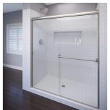 New Open Box Basco Classic Semi-Frameless Sliding Shower Door, Fits 56-60 in. W x 70 in. H, 3/16 in. AquaGlideXP Clear Tempered Glass 3500- 6070XPBN, Brushed Nickel