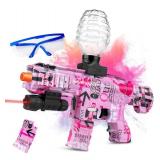 New Electric Gel Ball Blaster w/ 4 Packs of Gell Balls & Safety Glasses Manual & Automatic Gel Ball, Rechargeable Splatter Ball Blaster for Outdoor Activities, Pink