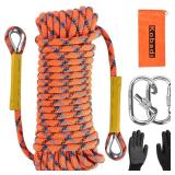 Outdoor Climbing Rope 8MM/12MM 6 Colors 1M(3.2ft)-70M(230ft), Static Rock Climbing Rope with 2 Steel Hooks, Rappelling Rope for Outdoor, Hiking Safety Escape Rope, Rescue Parachute(Orange, 12mm-30m)