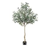 LYERSE Eucalyptus Tree Artificial 7ft - Faux Eucalyptus Tree in Plastic Nursery Pot with 995 Silver Dollar Leaves - Artificial Trees for Office House Living Room Home Decor Indoor - Retail: $137.02