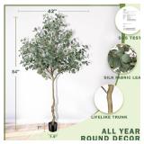 LYERSE Eucalyptus Tree Artificial 7ft - Faux Eucalyptus Tree in Plastic Nursery Pot with 995 Silver Dollar Leaves - Artificial Trees for Office House Living Room Home Decor Indoor - Retail: $137.02