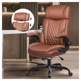 BestGlory Office Chair Flip Up Arms, Executive Leather Office Chair Ergonomic Desk Chair with Lumbar Support, Adjustable Headrest, Computer Chair Home Office Desk Chair with Rocking Function - Retail: