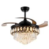 42â³ Retractable Chandelier Ceiling Fan with Light and Remote Control Modern Crystal Fan with Light Kinds of Color Dimming 6-Speed LED Fandelier with Invisible Silent Blades - Retail: $207.74